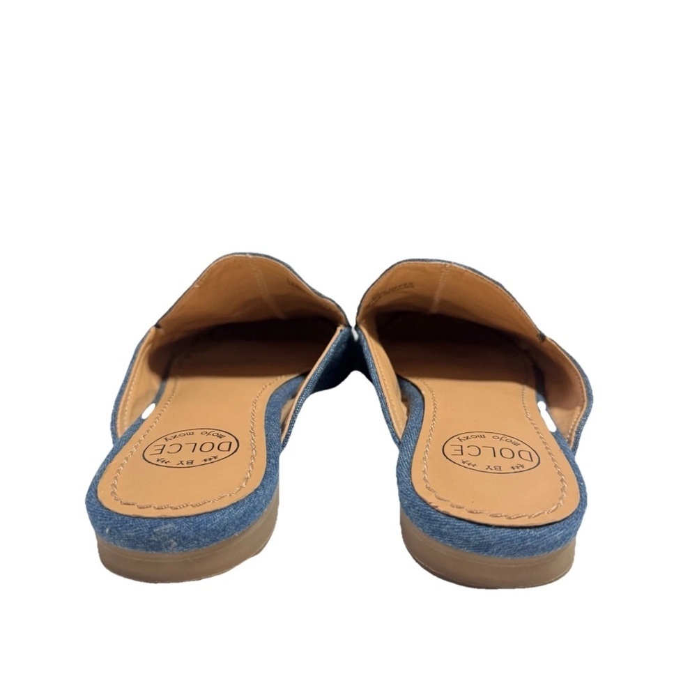 Dolce by Mojo Moxy Denim Floral Embroidered Mules Slides Flats Blue Red 7.5M Art - Picture 9 of 12
